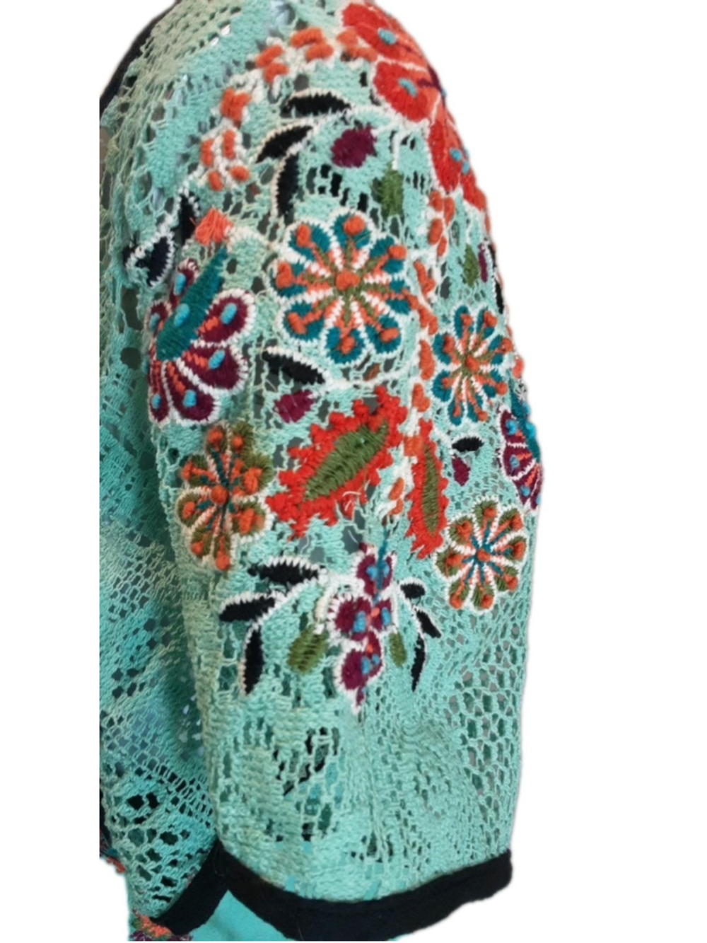 DOUBLE D RANCH-Chic Cotton Boho Beauty-Mint Green-Embroidered Crochet Lace-MED - Picture 9 of 16